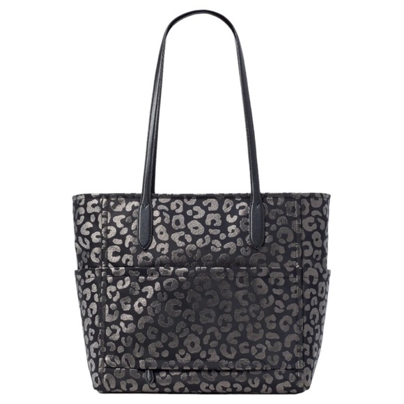 ♠️Kate Spade Chelsea Leopard Graphic Jacquard Nylon Large Tote, Black Multi NWT - Picture 3 of 8
